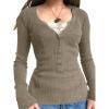 EMMIOL Long Sleeve Henley Shirts for Womens – V Neck Button Ribbed Knit Tops Slim Fit Casual Trendy Lace Tunics Blouse(2-khaki)