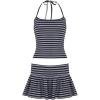 EMMIOL Womens 2 Piece Striped Outfits 2025 Summer Sexy Halter Tops Skorts Sets Beach Vacation Clothes(Black)
