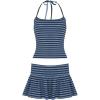 EMMIOL Womens 2 Piece Striped Outfits 2025 Summer Sexy Halter Tops Skorts Sets Beach Vacation Clothes(Blue)