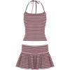 EMMIOL Womens 2 Piece Striped Outfits 2025 Summer Sexy Halter Tops Skorts Sets Beach Vacation Clothes(Brown)