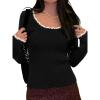 EMMIOL Womens Knit Cute Sweaters Ribbed Fitted Tops Scoop Neck Long Sleeve Shirts Going Out Y2K Outfits(Black)