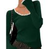 EMMIOL Womens Knit Cute Sweaters Ribbed Fitted Tops Scoop Neck Long Sleeve Shirts Going Out Y2K Outfits(Green)