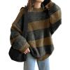 EMMIOL Women’s Oversized Striped Sweaters 2025 Fall Trendy Long Sleeve Knit Outfits Crewneck Fashion Pullover Tops(Brown Stripe)