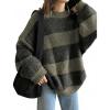 EMMIOL Women’s Oversized Striped Sweaters 2025 Fall Trendy Long Sleeve Knit Outfits Crewneck Fashion Pullover Tops(Grayish Green Stripe)