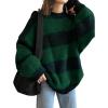 EMMIOL Women’s Oversized Striped Sweaters 2025 Fall Trendy Long Sleeve Knit Outfits Crewneck Fashion Pullover Tops(Green Stripe)