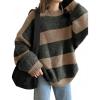 EMMIOL Women’s Oversized Striped Sweaters 2025 Fall Trendy Long Sleeve Knit Outfits Crewneck Fashion Pullover Tops(Light Khaki Stripe)