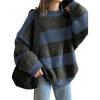 EMMIOL Women’s Oversized Striped Sweaters 2025 Fall Trendy Long Sleeve Knit Outfits Crewneck Fashion Pullover Tops(Royal Blue Stripe)