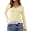 Womens Lace Long Sleeve Top Paneled Henley Shirts Y2k 2000s Fitted Going Out Tops Blouse(Apricot)
