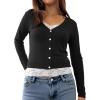 Womens Lace Long Sleeve Top Paneled Henley Shirts Y2k 2000s Fitted Going Out Tops Blouse(Black)