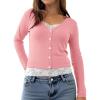 Womens Lace Long Sleeve Top Paneled Henley Shirts Y2k 2000s Fitted Going Out Tops Blouse(Pink)