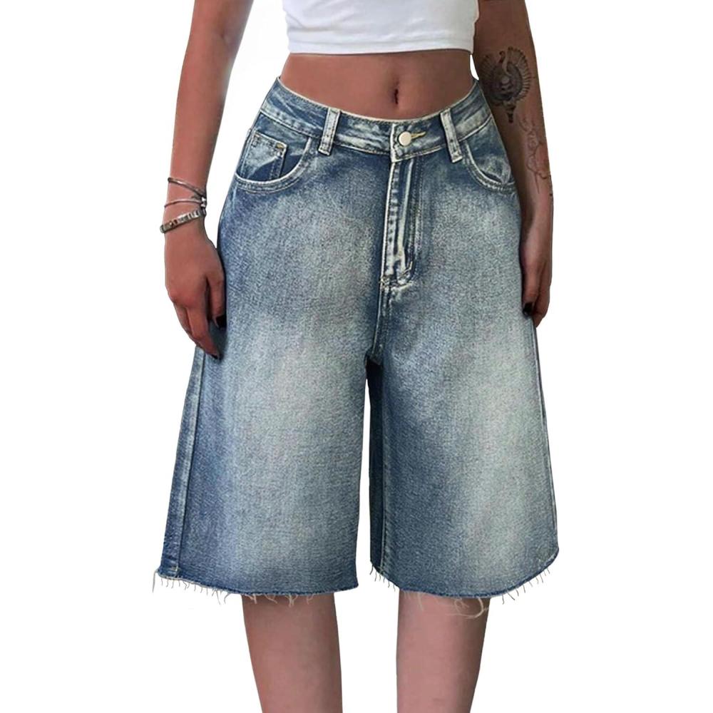 imageEMMIOL Women Jorts Baggy Jeans Jorts Outfits MidLow Waisted Denim Y2K Shorts Summer Hot Short Pants StreetwearBlue2144