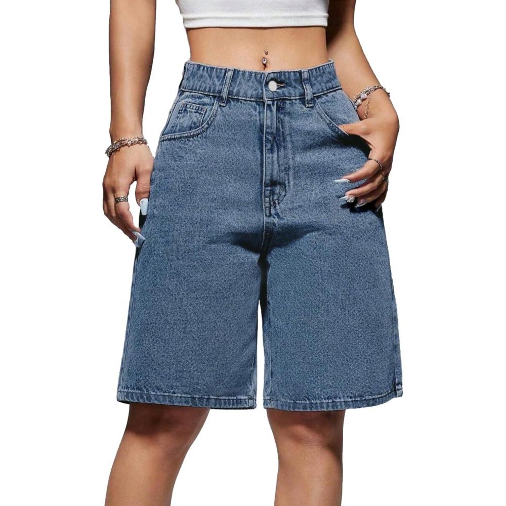 imageEMMIOL Women Jorts Baggy Jeans Jorts Outfits MidLow Waisted Denim Y2K Shorts Summer Hot Short Pants StreetwearBlue3