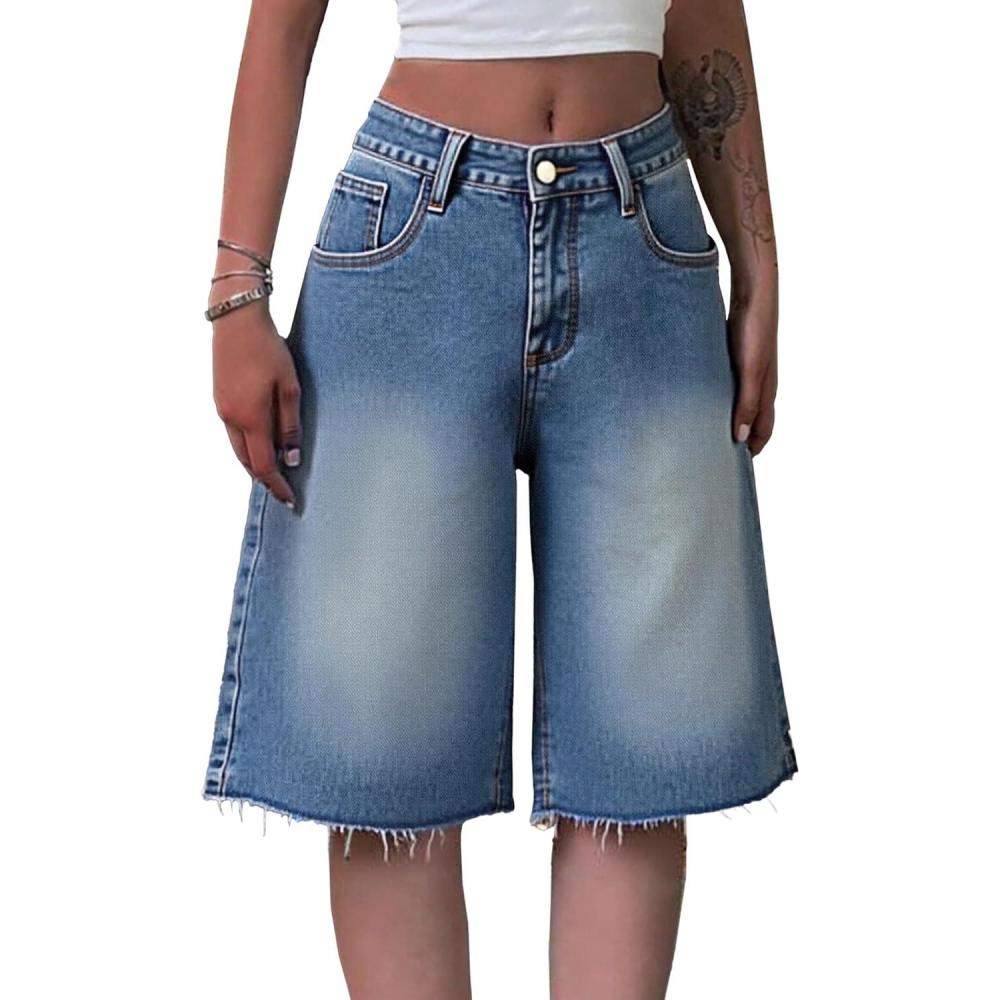 imageEMMIOL Women Jorts Baggy Jeans Jorts Outfits MidLow Waisted Denim Y2K Shorts Summer Hot Short Pants StreetwearLake Blue144