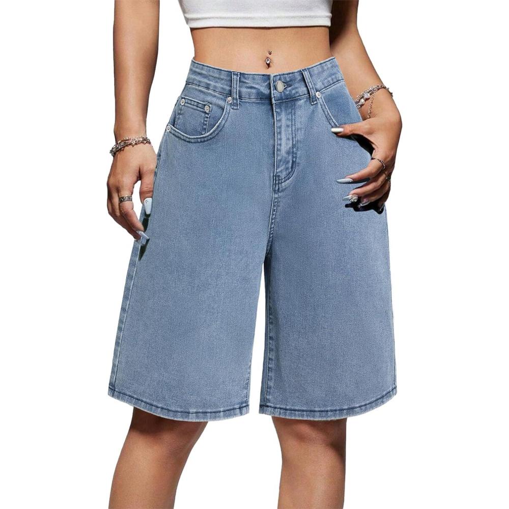 imageEMMIOL Women Jorts Baggy Jeans Jorts Outfits MidLow Waisted Denim Y2K Shorts Summer Hot Short Pants StreetwearLight Blue036stretchy