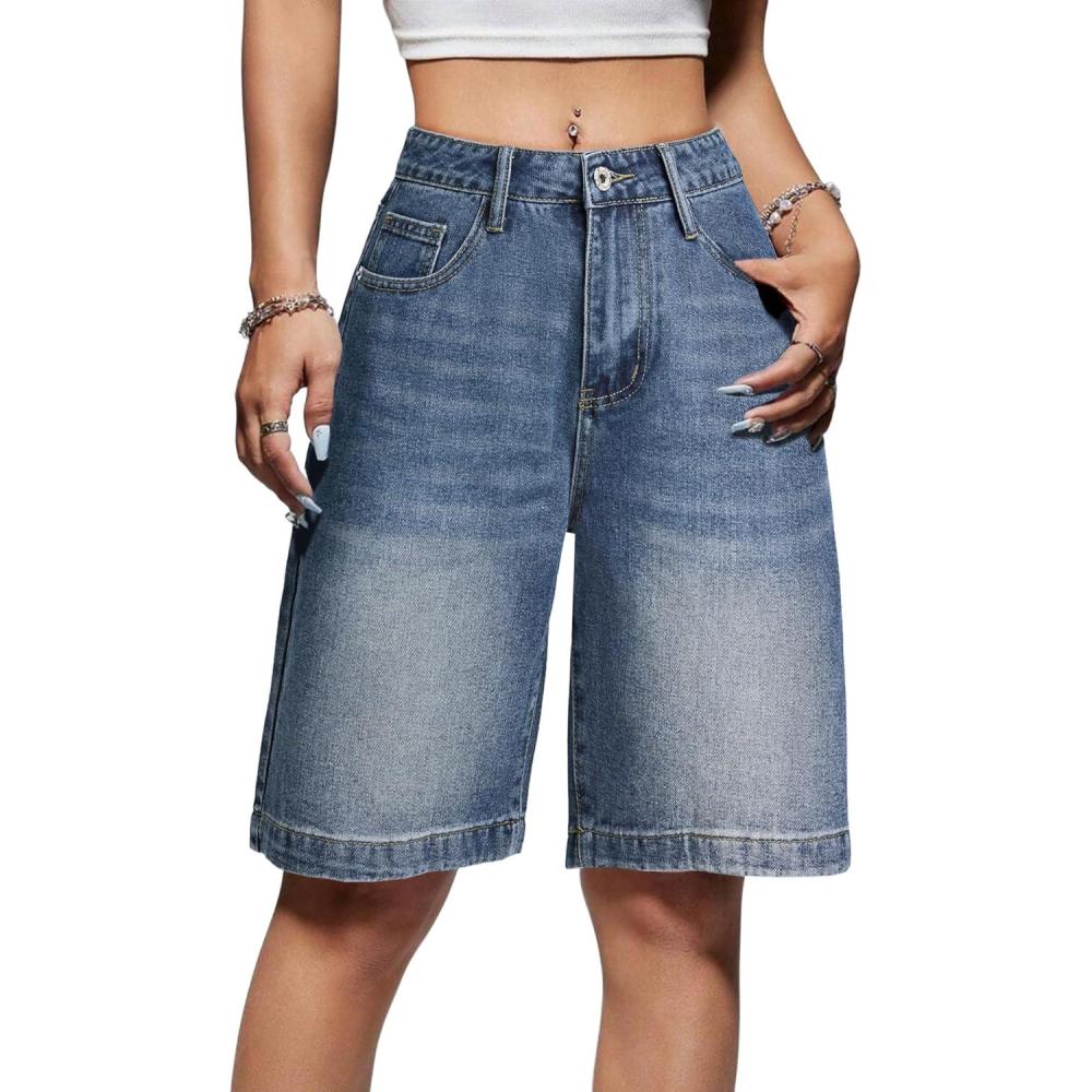 imageEMMIOL Women Jorts Baggy Jeans Shorts MidLow Waisted Denim Y2K HipHop Shorts Summer Hot Short Pants StreetwearBlue2041