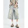 EMMIOL Womens Jorts Jean Baggy Shorts Casual 2025 Summer Trendy Wide Leg Long Denim Shorts Y2K Streetwear(5 Ripped Blue)