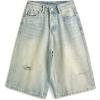 EMMIOL Womens Jorts Jean Baggy Shorts Casual 2025 Summer Trendy Wide Leg Long Denim Shorts Y2K Streetwear(5 Ripped Blue)