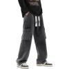 EMMIOL Baggy Straight Wide Leg Jeans Men Elastic Waist Cargo Denim Pants Y2k Casual Loose Fit Long Trousers Streetwear(Dark Grey)