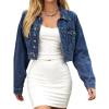 EMMIOL Cropped Denim Jacket for Women Vintage, Oversized Jean Jacket Distressed Dark Wash, Baggy Short Coat(Medium Blue)