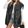 EMMIOL Denim Vest Womens Oversized Casual Jean Waistcoat Frayed Sleeveless Jacket Vest with Pockets(B Black)
