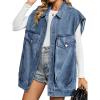 EMMIOL Denim Vest Womens Oversized Casual Jean Waistcoat Frayed Sleeveless Jacket Vest with Pockets(B Blue)