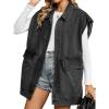 EMMIOL Denim Vest Womens Oversized Casual Jean Waistcoat Frayed Sleeveless Jacket Vest with Pockets(C Black)
