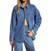 EMMIOL Women Denim Shirts Oversized Long Sleeve Button Down Blouse Distresse Jean Jacket Fall Outfits 2025(Mid Blue)