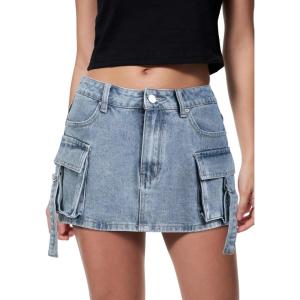 Cargo Jean Skirts for Women Sexy Mid Waist Sexy Mini Dress 2025 Trendy Y2k Clothes Denim Skirt(Cargo Blue)
