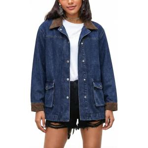 EMMIOL 025 Oversized Jean Jacket Women, Y2K Denim Fall Jackets Coat Vintage Trendy Relaxed Fit(Dark Blue)