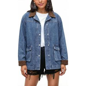 EMMIOL 025 Oversized Jean Jacket Women, Y2K Denim Fall Jackets Coat Vintage Trendy Relaxed Fit(Light Blue)