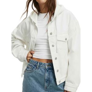 EMMIOL Barn Jean Jacket for Women Zipper Fall 2025 Clean Fit Long Sleeve Denim Jackets(Z3-white)