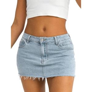EMMIOL Denim Skirt Women Jean Stretch Casual Mini Skirts 2025 Summer Low Waist Short Dress(Blue)
