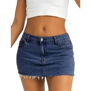 EMMIOL Denim Skirt Women Jean Stretch Casual Mini Skirts 2025 Summer Low Waist Short Dress(Denim Blue)