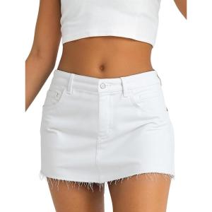 EMMIOL Denim Skirt Women Jean Stretch Casual Mini Skirts 2025 Summer Low Waist Short Dress(White)