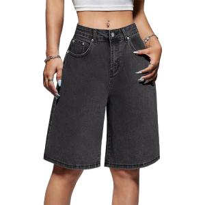 EMMIOL Women Jorts Baggy Jeans Jorts Outfits Mid-Low Waisted Denim Y2K Shorts Summer Hot Short Pants Streetwear(Black-036-stretchy)