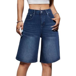 EMMIOL Women Jorts Baggy Jeans Jorts Outfits Mid-Low Waisted Denim Y2K Shorts Summer Hot Short Pants Streetwear(Blue-036-stretchy)