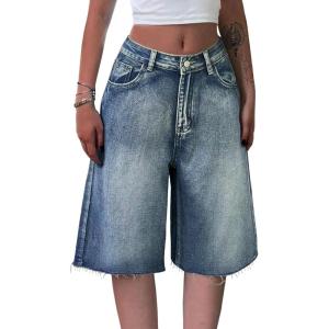 EMMIOL Women Jorts Baggy Jeans Jorts Outfits Mid-Low Waisted Denim Y2K Shorts Summer Hot Short Pants Streetwear(Blue-144)