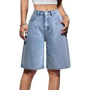 EMMIOL Women Jorts Baggy Jeans Jorts Outfits Mid-Low Waisted Denim Y2K Shorts Summer Hot Short Pants Streetwear(Light Blue)