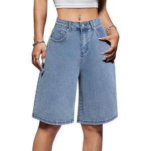 EMMIOL Women Jorts Baggy Jeans Jorts Outfits Mid-Low Waisted Denim Y2K Shorts Summer Hot Short Pants Streetwear(Light Blue-036-stretchy)
