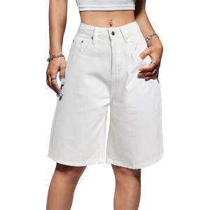 EMMIOL Women Jorts Baggy Jeans Jorts Outfits Mid-Low Waisted Denim Y2K Shorts Summer Hot Short Pants Streetwear(White)