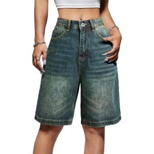 EMMIOL Women Jorts Baggy Jeans Shorts Mid-Low Waisted Denim Y2K Hip-Hop Shorts Summer Hot Short Pants Streetwear(Vintage Blue-041)