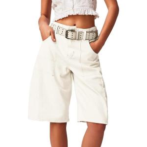 EMMIOL Womens Jorts Denim Shorts Y2k Vintage Baggy Mid Rise Bermuda Jeans Summer Knee Length Jort Short Pants(White)