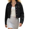 EMMIOL Cropped Denim Jacket for Women Vintage, Oversized Jean Jacket Distressed Dark Wash, Baggy Short Coat(Black)