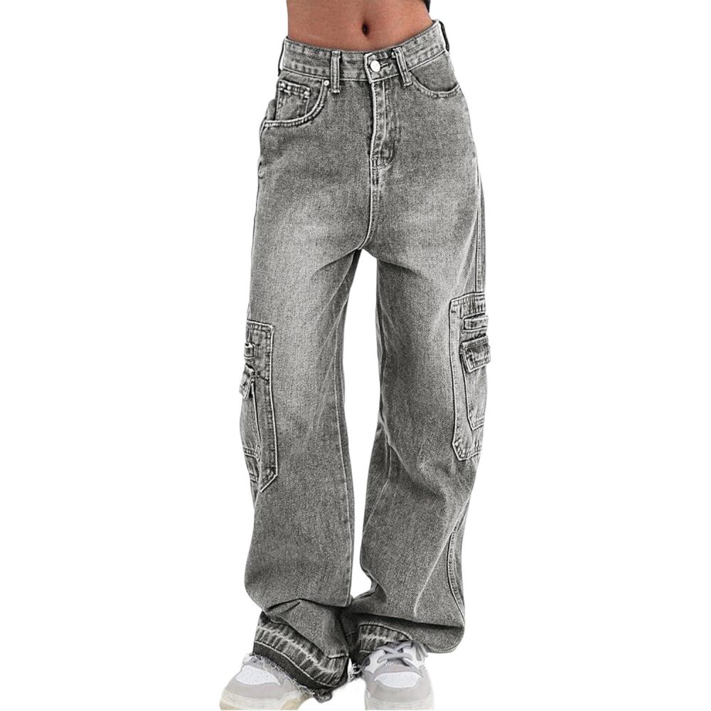 imageEMMIOL Cargo Pants Women Stretchy Wide Leg Baggy Jeans with Pockets Casual Trousers Y2K Vintage Streetwear Trendy 2025Gray01