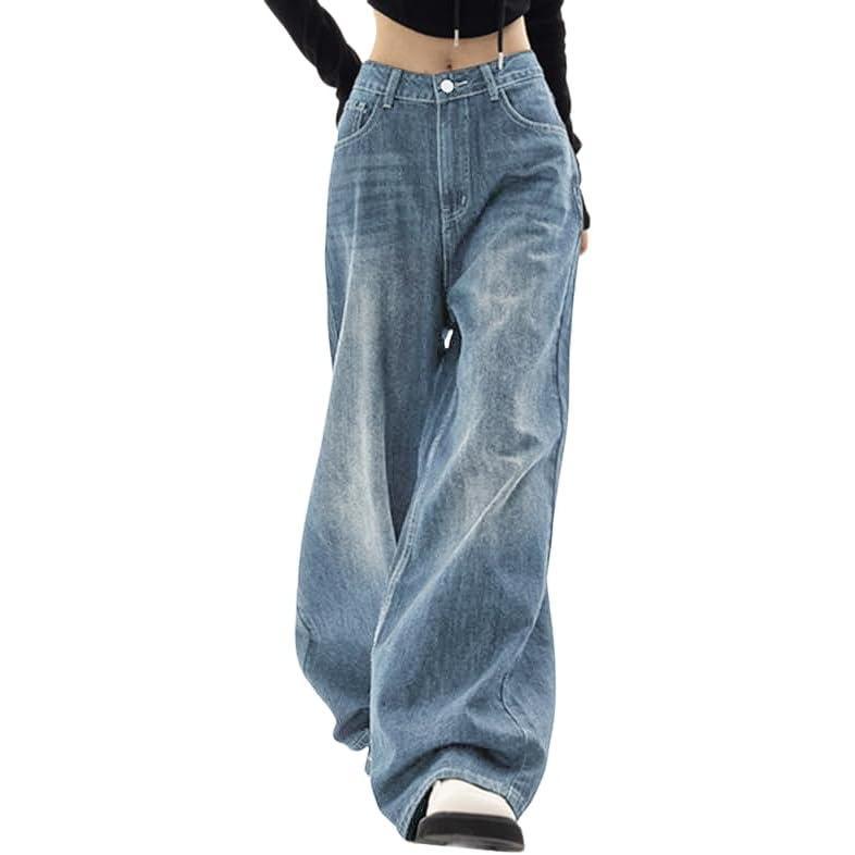 imageEMMIOL Women Baggy Jeans MidLow Waist Boyfriend Streetwear Vintage Jeans Wide Leg Denim Pants6light Blue
