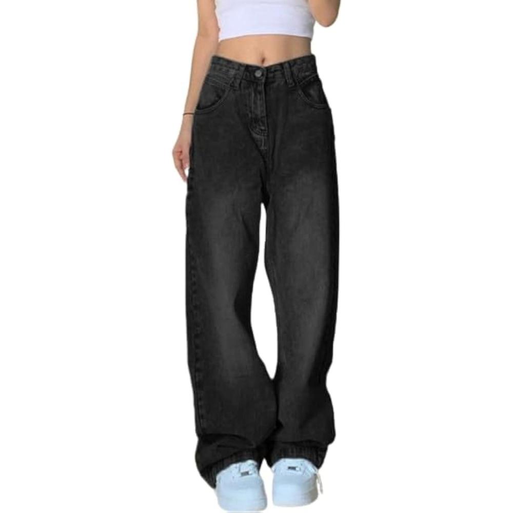 imageEMMIOL Women Baggy Jeans MidLow Waist Boyfriend Streetwear Vintage Jeans Wide Leg Denim PantsBlack