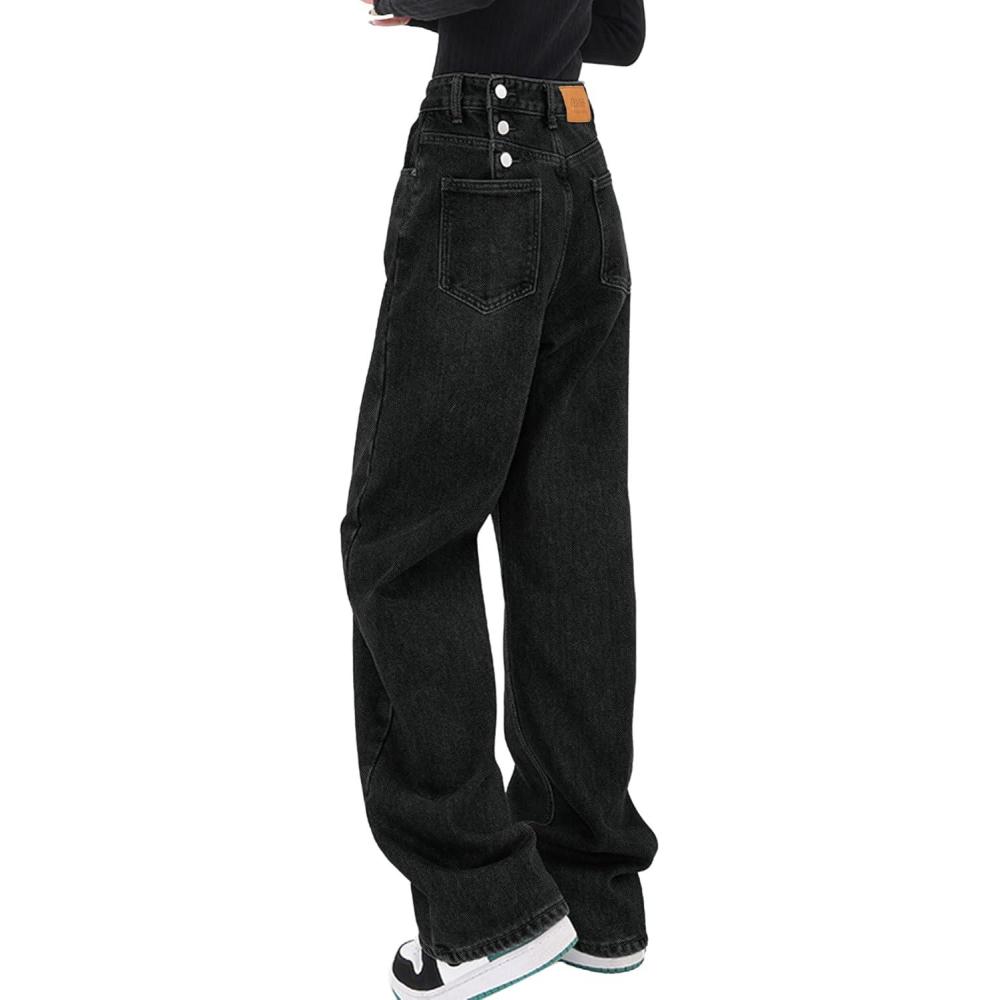 imageEMMIOL Women Baggy Jeans MidLow Waist Boyfriend Streetwear Vintage Jeans Wide Leg Denim PantsBlack076