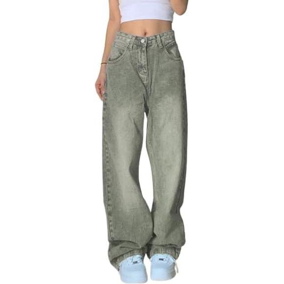 imageEMMIOL Women Baggy Jeans MidLow Waist Boyfriend Streetwear Vintage Jeans Wide Leg Denim PantsGreen