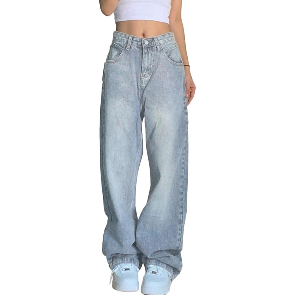 imageEMMIOL Women Baggy Jeans MidLow Waist Boyfriend Streetwear Vintage Jeans Wide Leg Denim PantsLight Blue