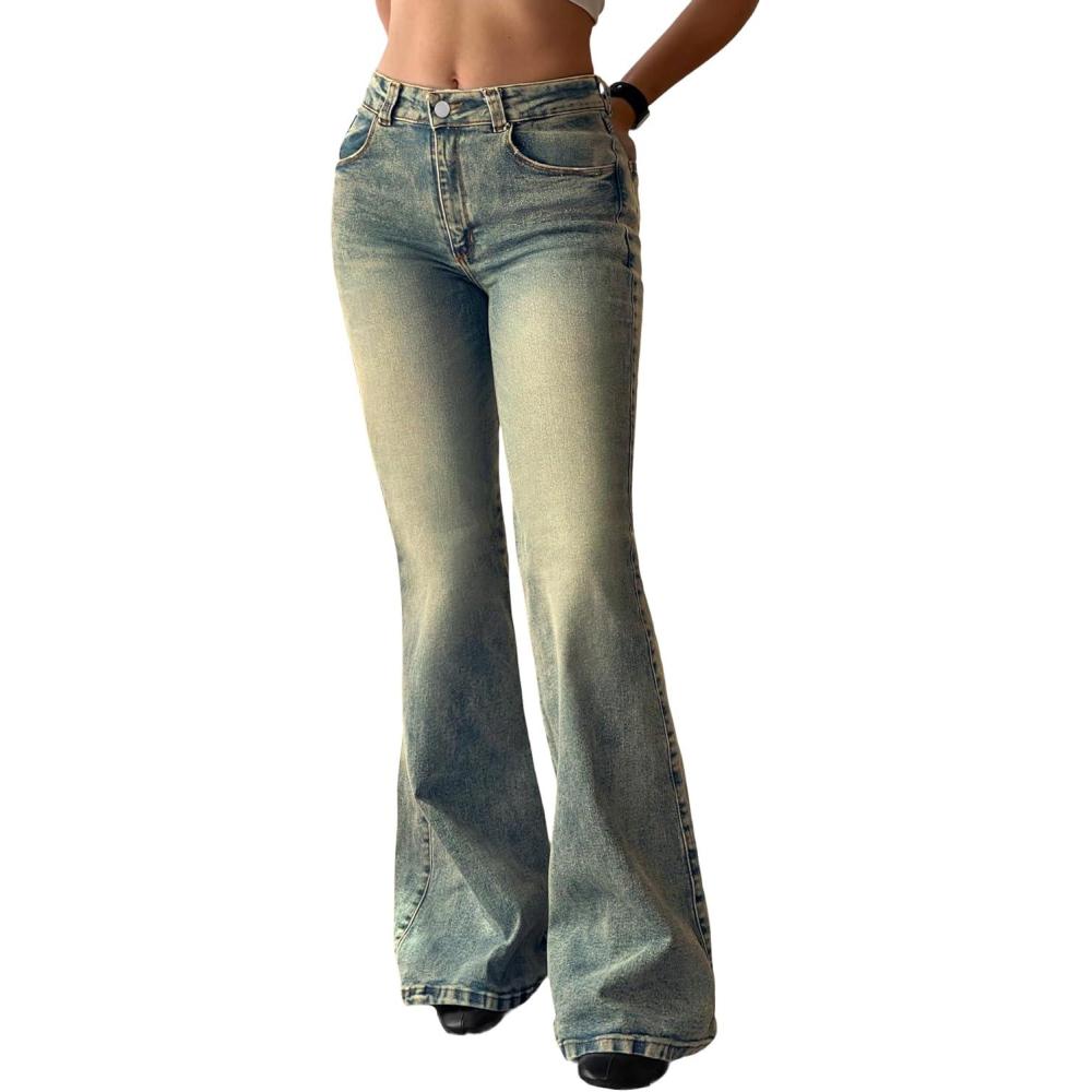 imageEMMIOL Women Bootcut Jeans Flare Jeans MidHigh Waisted Stretchy Jeans Trendy 90s Denim PantsRetro Blue005